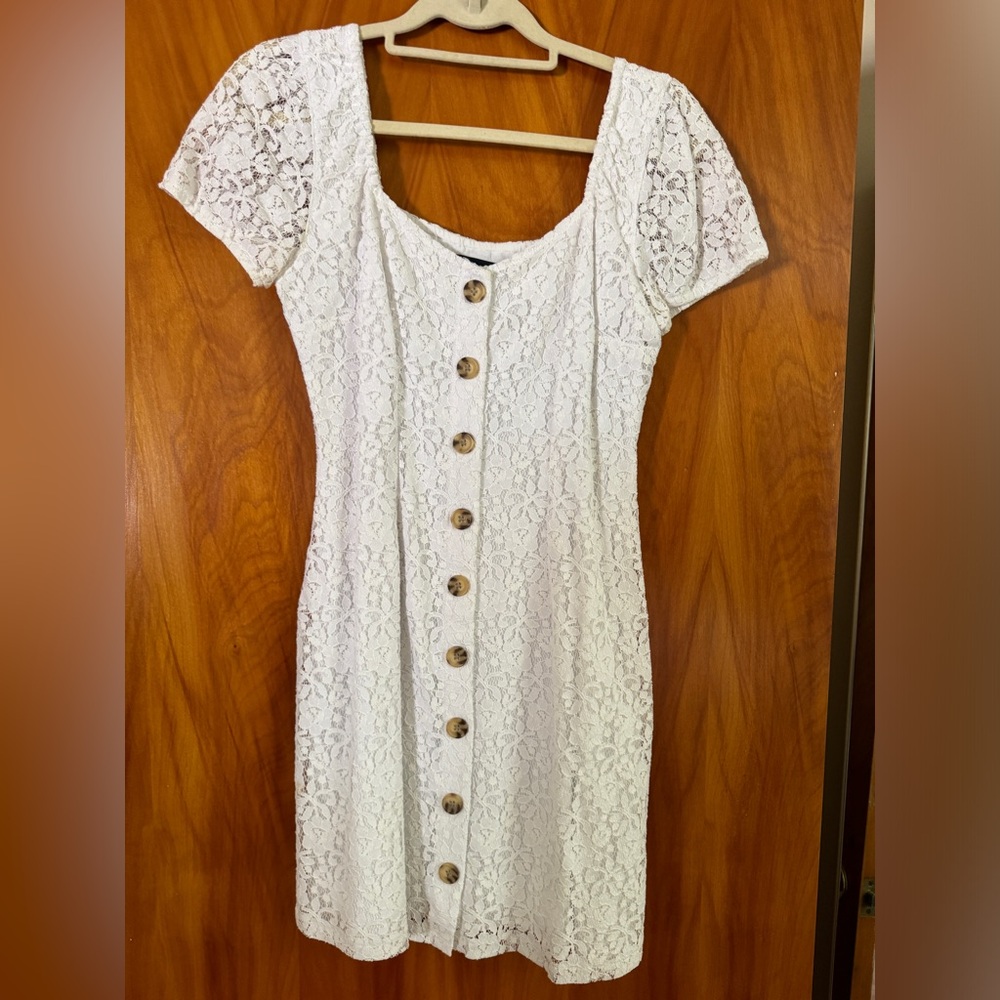 Abercrombie & Fitch White Button-Front Lace Mini Dress